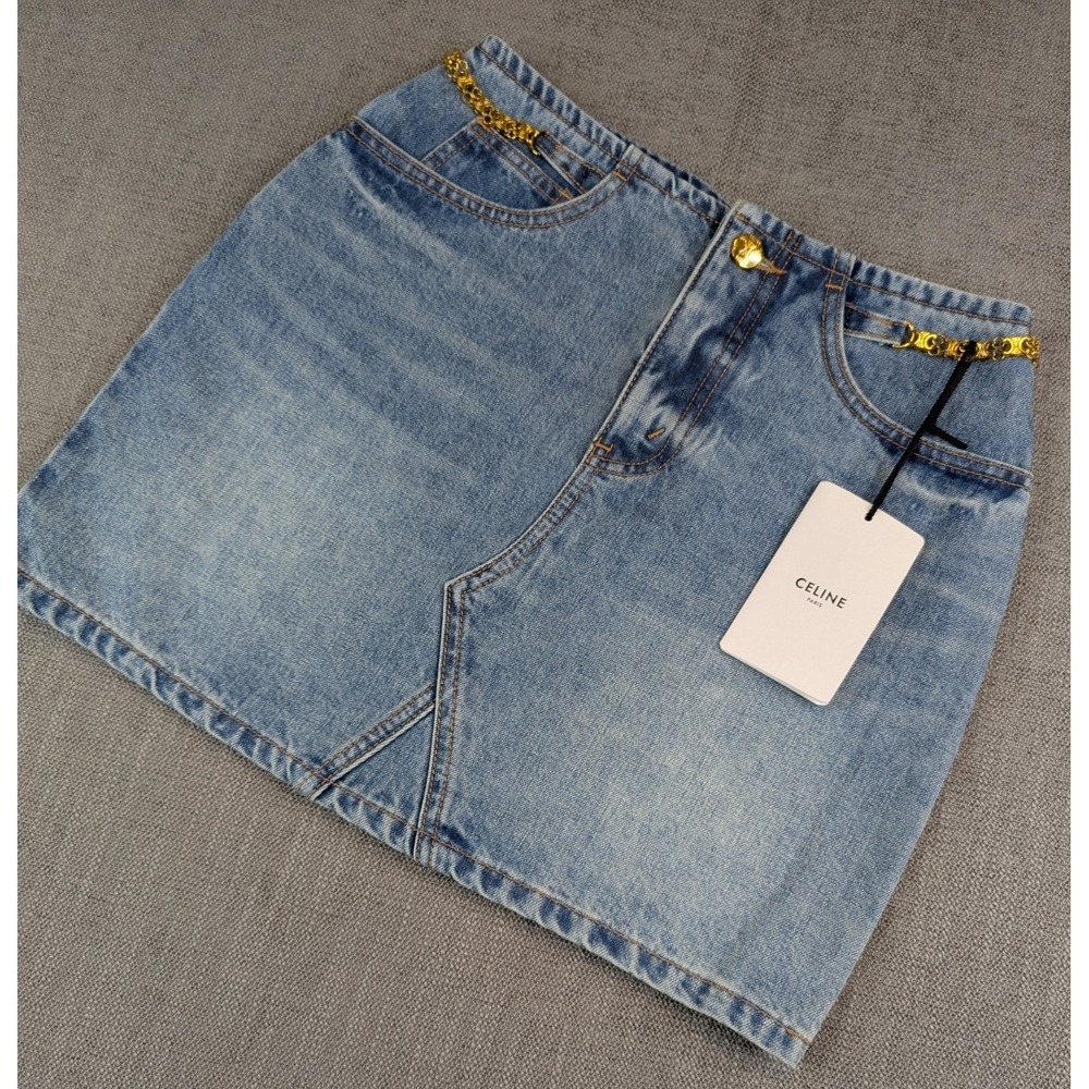 CELINE Denim Skirt Womens S Blue Light Wash Denim Made in Italy Quiet Luxury NWT
